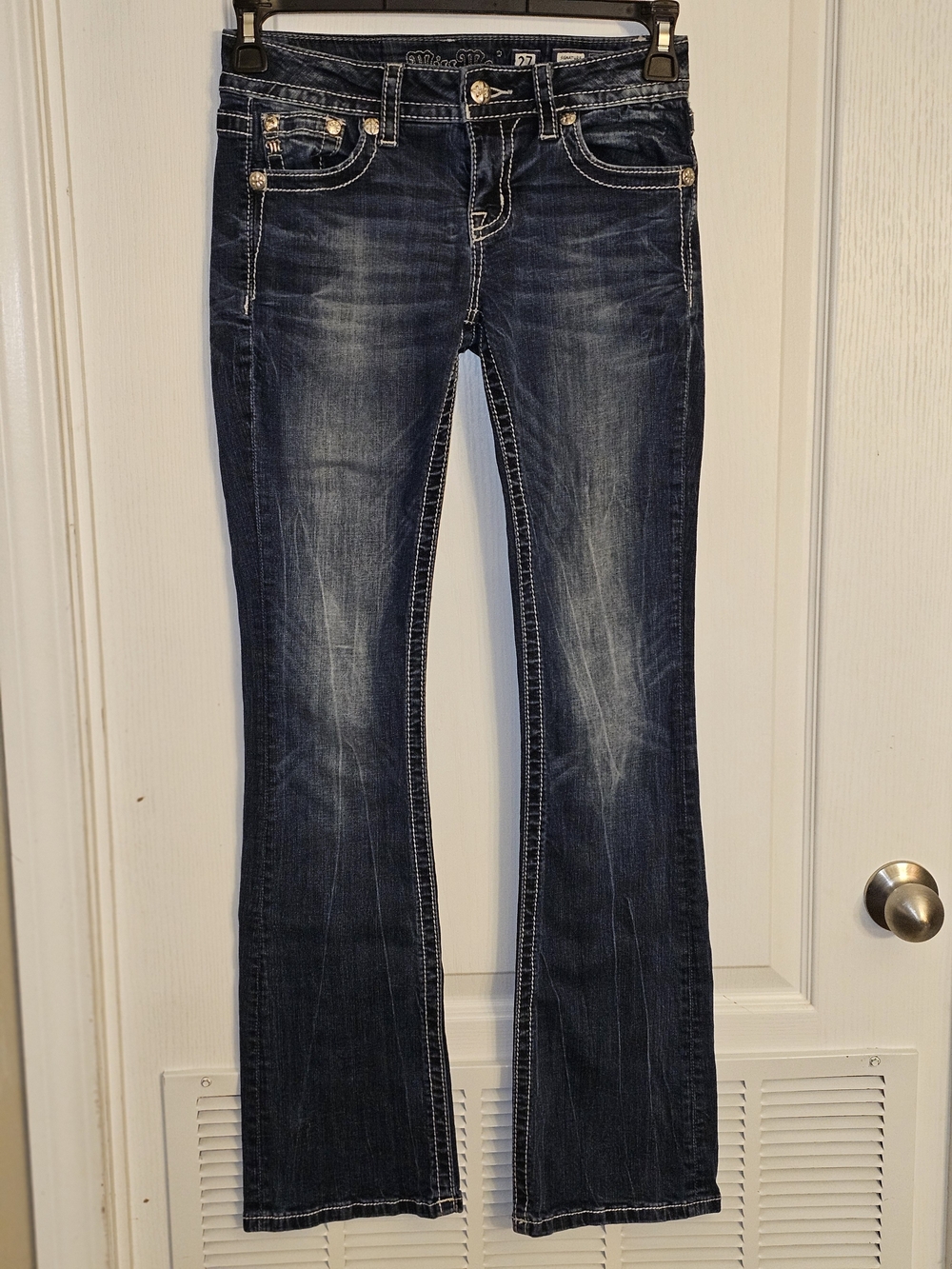 Miss Me Bootcut J3237BL K220 Dark Denim Jeans Size 27 33.5 Rhinestone Sequin